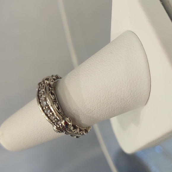 ๐14kt women's white gold 7 round diamonds scroll ring vintage 1999 Appraisal - Picture 8 of 10